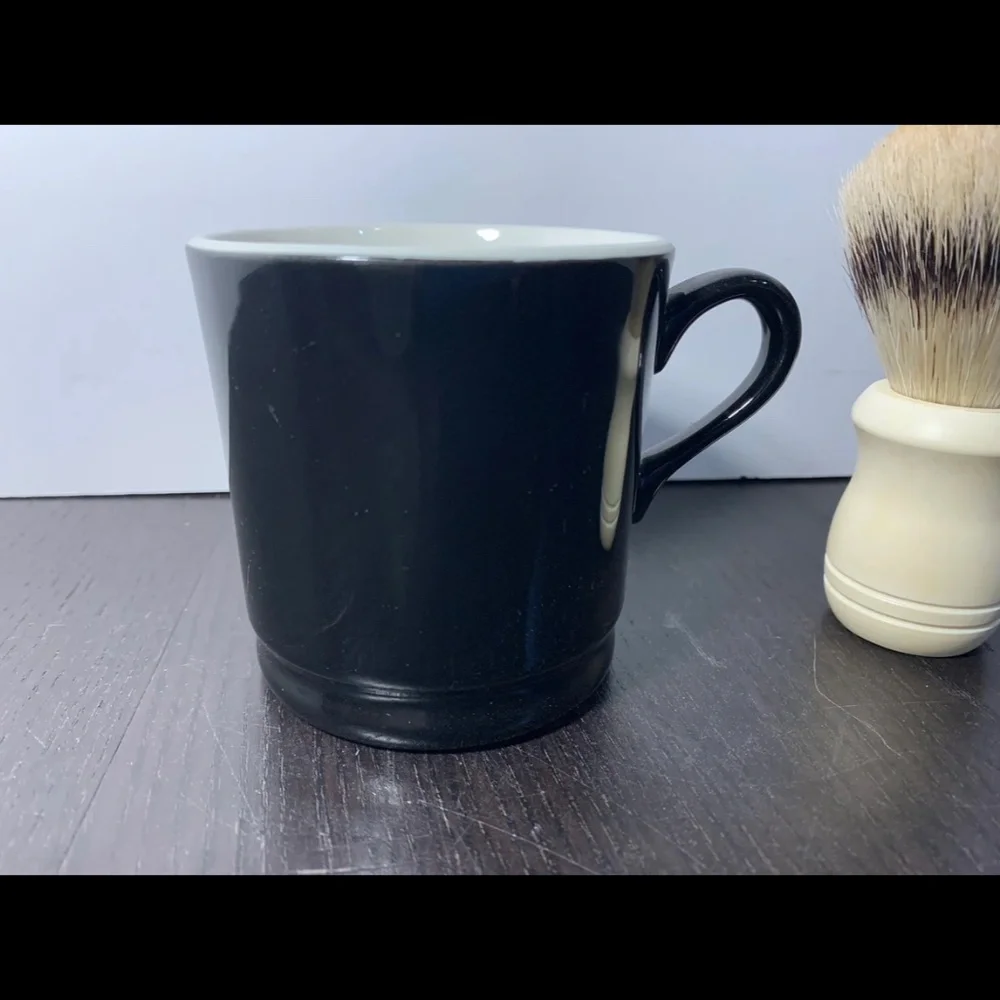 Hall China Black Glossy Ceramic Shaving Mug with Shaving Brush or Coffee Mug
